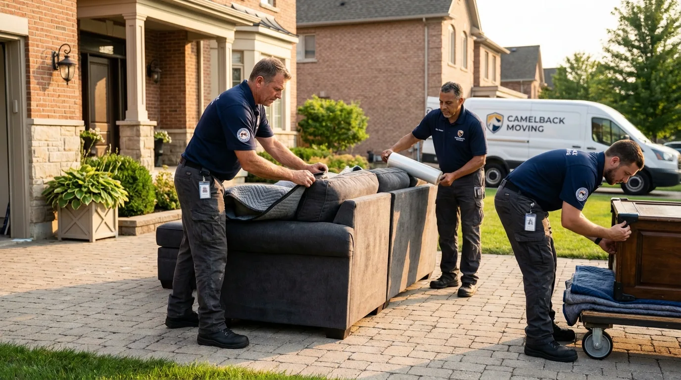 Large estate moving crew wrapping furniture in Lowell, NC